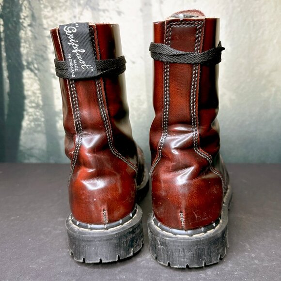 GRIPFAST Derby Boot RARE Cherry Oxblood 10 Eye Steel Toe Womens US 8 Punk Oi Dr - Picture 5 of 11